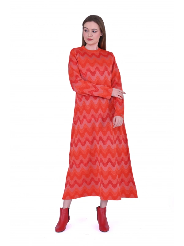 İNVEE 6838 Oranj Triko Elbise