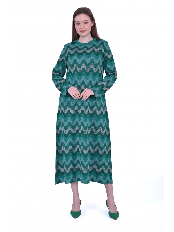 İNVEE 6838 Yeşil Triko Elbise