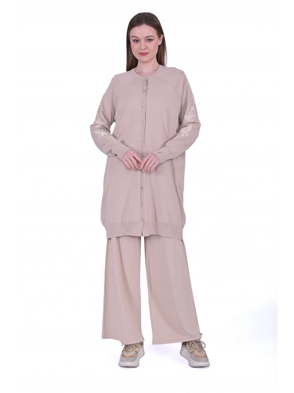 İNVEE 6846 Boncuk İşlemeli Güldalı Hırka - Fondöten