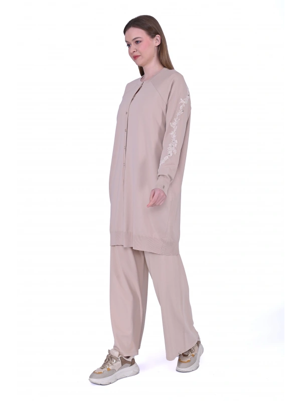 İNVEE 6846 Boncuk İşlemeli Güldalı Hırka - Fondöten