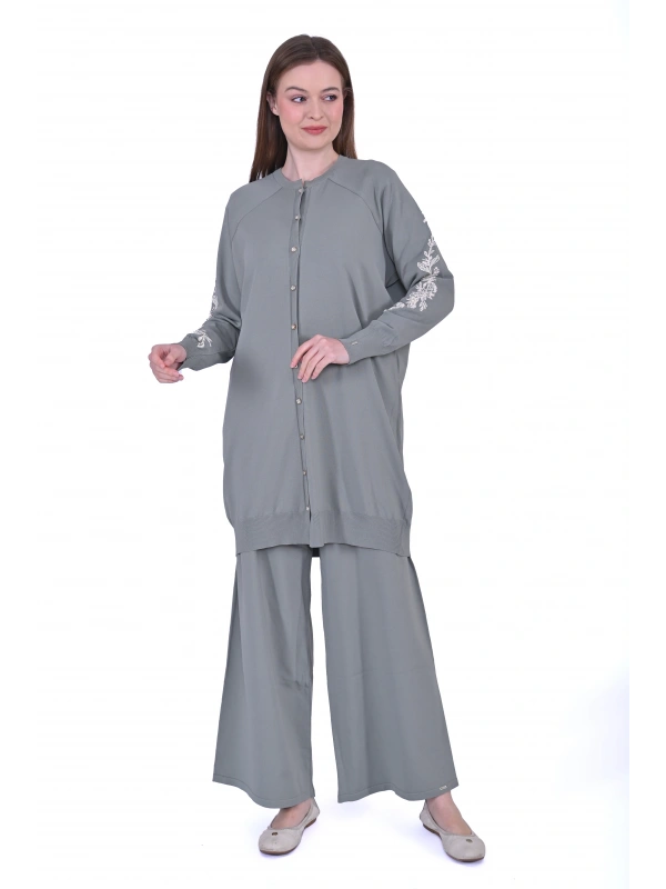 İNVEE 6846 Boncuk İşlemeli Güldalı Hırka - Küfrengi