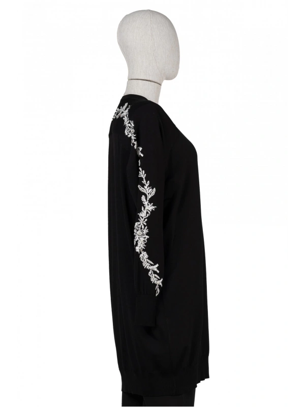İNVEE 6846 Boncuk İşlemeli Güldalı Hırka - Siyah