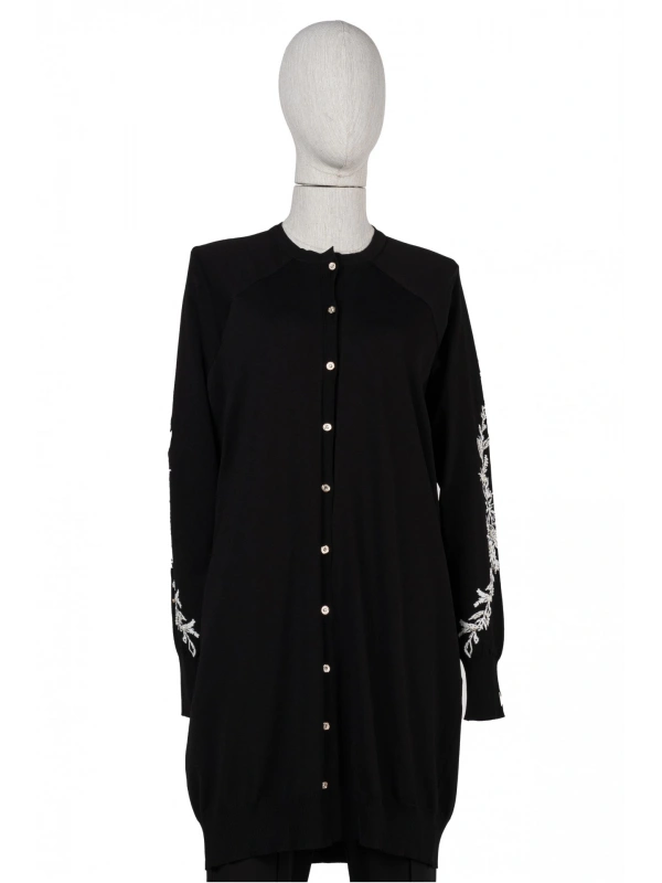 İNVEE 6846 Boncuk İşlemeli Güldalı Hırka - Siyah