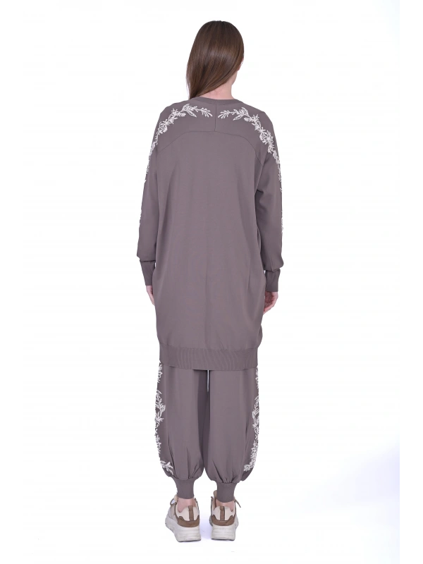 İNVEE 6846 Boncuk İşlemeli Güldalı Hırka - Vizon