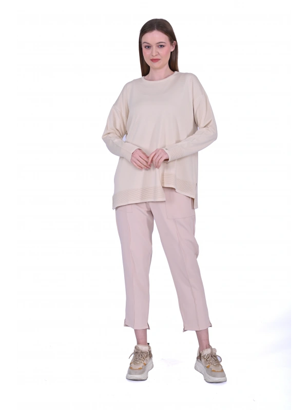 İNVEE 6859 Kısa Triko Tunik - Vanilya