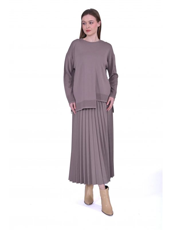 İNVEE 6859 Kısa Triko Tunik - Vizon