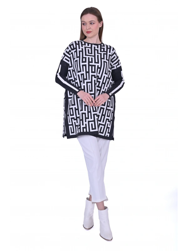 İNVEE 6872 Labirent Desen Triko Tunik - Antrasit