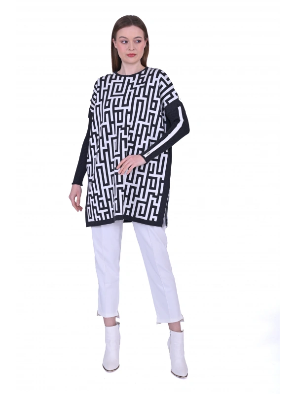 İNVEE 6872 Labirent Desen Triko Tunik - Antrasit