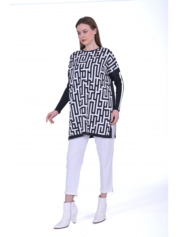 İNVEE 6872 Labirent Desen Triko Tunik - Antrasit