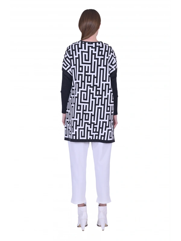 İNVEE 6872 Labirent Desen Triko Tunik - Antrasit