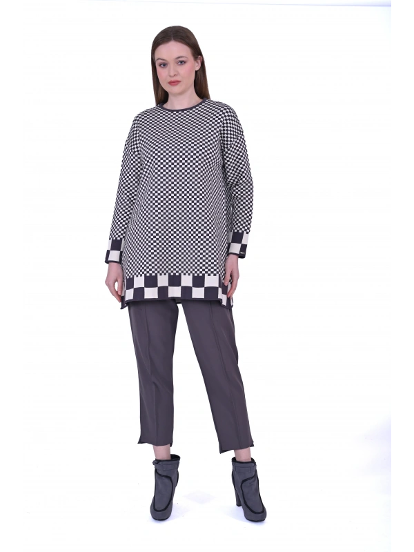 İNVEE 6873 Füme Küp Desen Triko Tunik