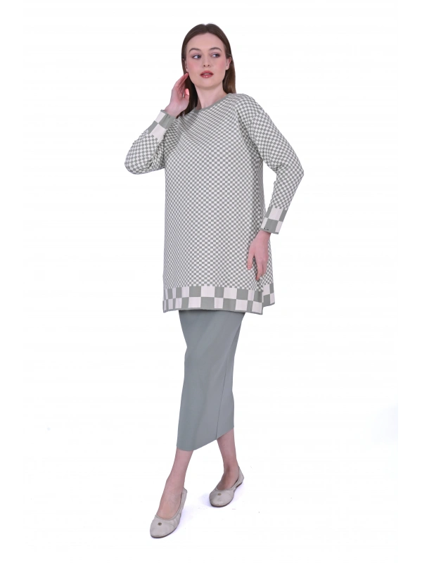 İNVEE 6873 Küp Desen Çağla Triko Tunik