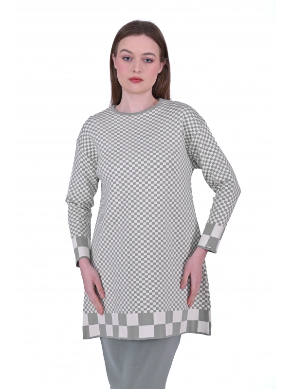 İNVEE 6873 Küp Desen Çağla Triko Tunik