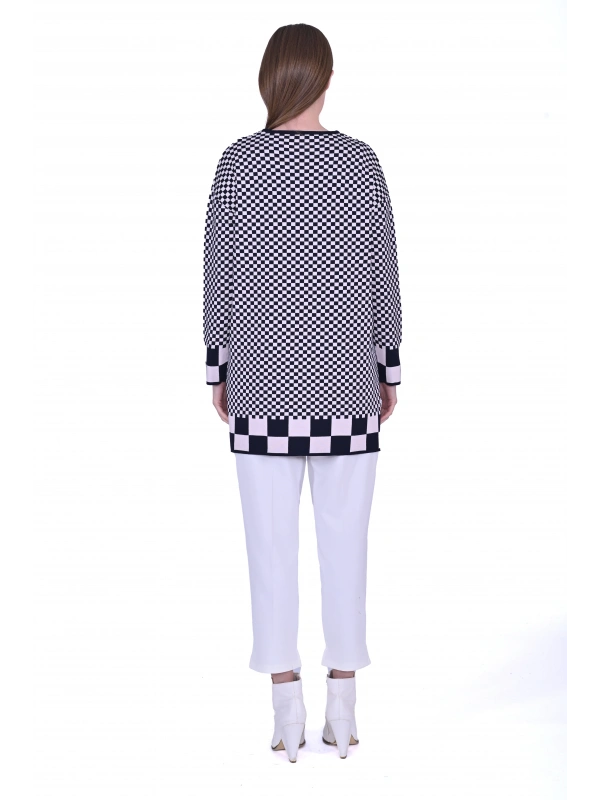 İNVEE 6873 Küp Desen Lacivert Triko Tunik