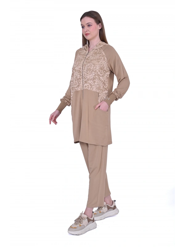 İNVEE 6876 Dantel Detaylı İki İplik Takım - Altın