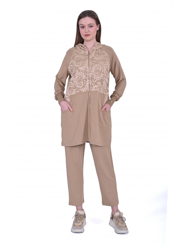 İNVEE 6876 Dantel Detaylı İki İplik Takım - Altın