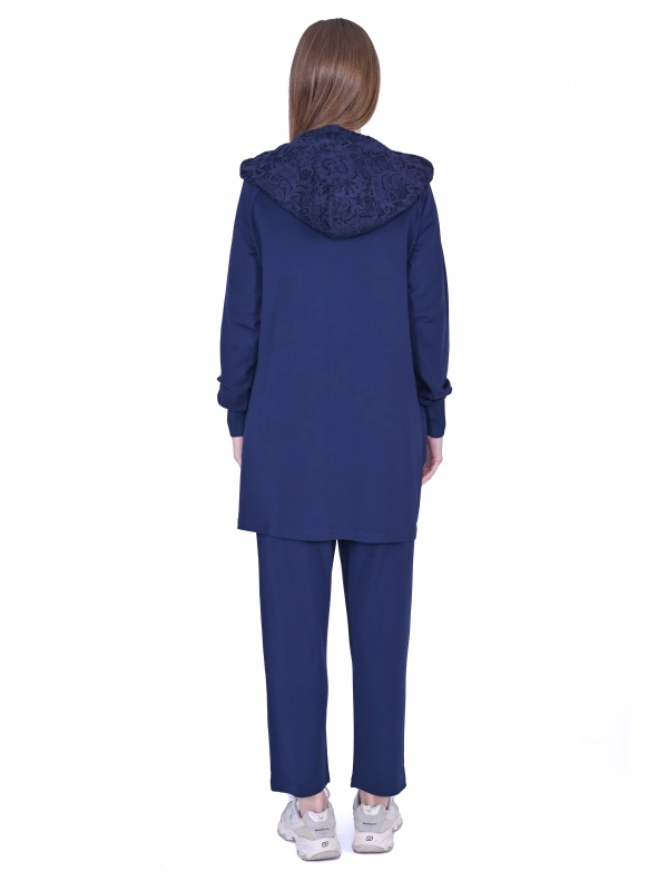 İNVEE 6876 Dantel Detaylı İki İplik Takım - Lacivert