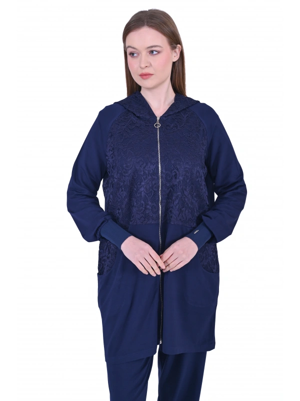 İNVEE 6876 Dantel Detaylı İki İplik Takım - Lacivert