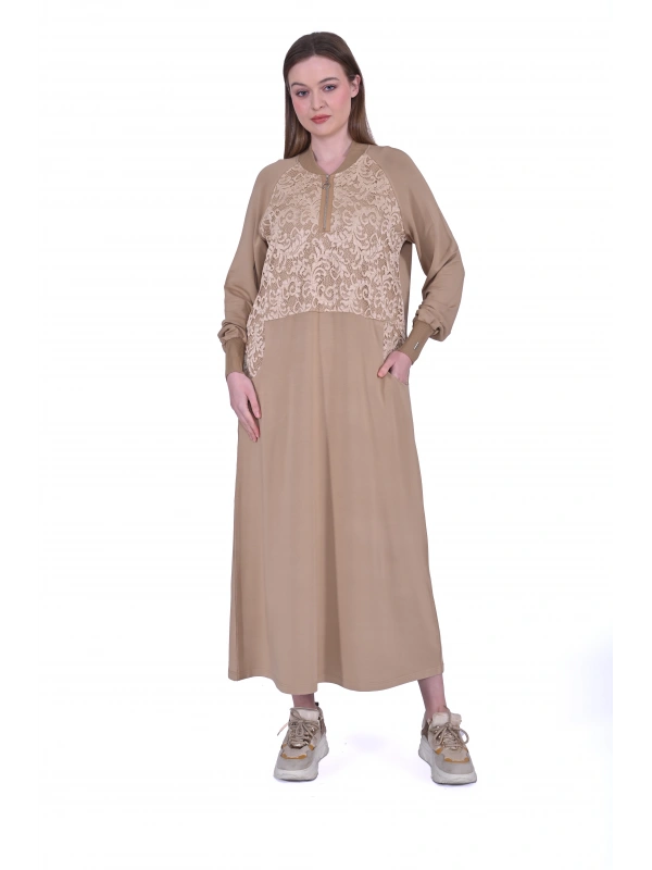 İNVEE Dantel Detaylı İki İplik Elbise - Altın