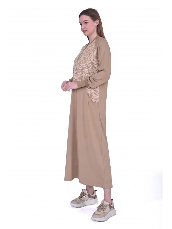 İNVEE Dantel Detaylı İki İplik Elbise - Altın