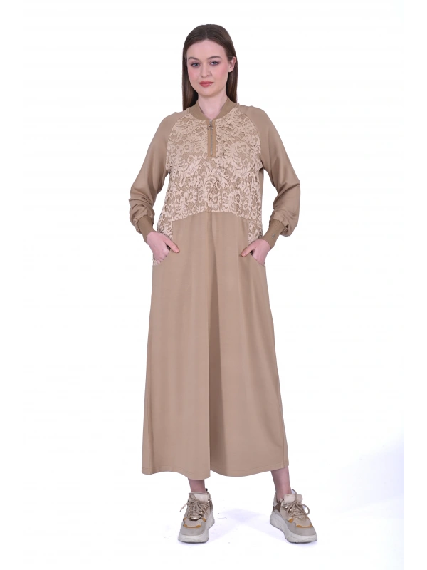 İNVEE Dantel Detaylı İki İplik Elbise - Altın