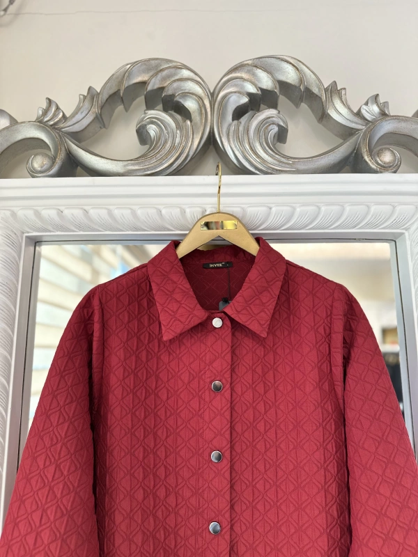 İNVEE 6879 Desenli Kapitone Ceket - Bordo