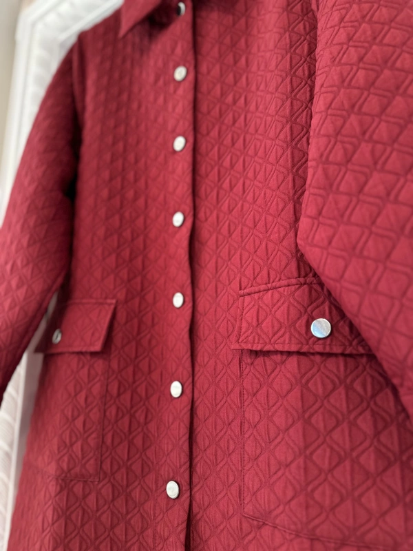 İNVEE 6879 Desenli Kapitone Ceket - Bordo