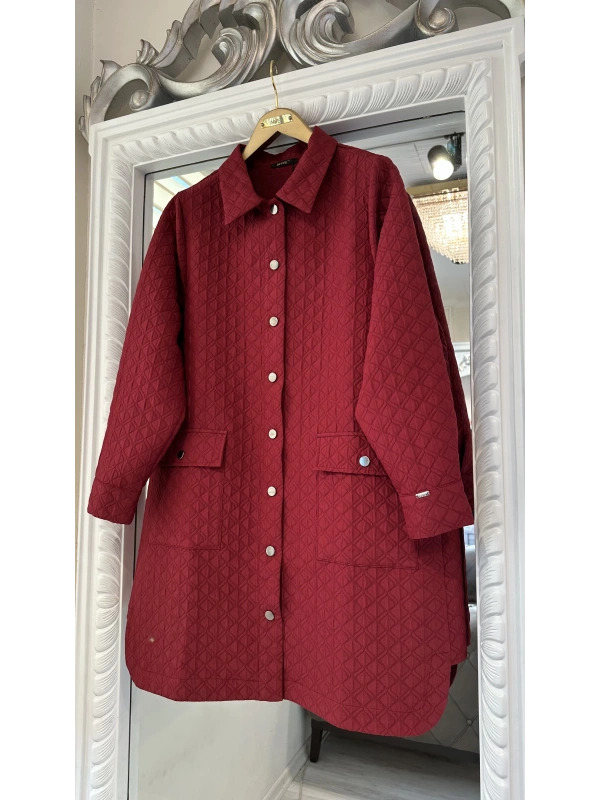 İNVEE 6879 Desenli Kapitone Ceket - Bordo