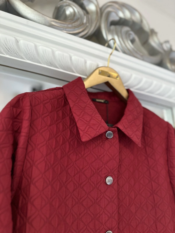 İNVEE 6879 Desenli Kapitone Ceket - Bordo