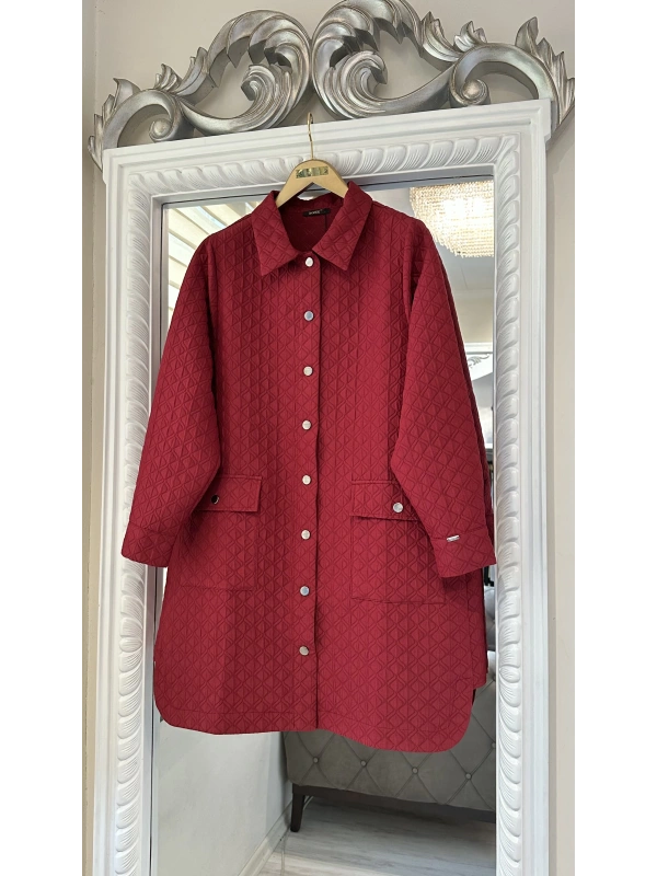 İNVEE 6879 Desenli Kapitone Ceket - Bordo