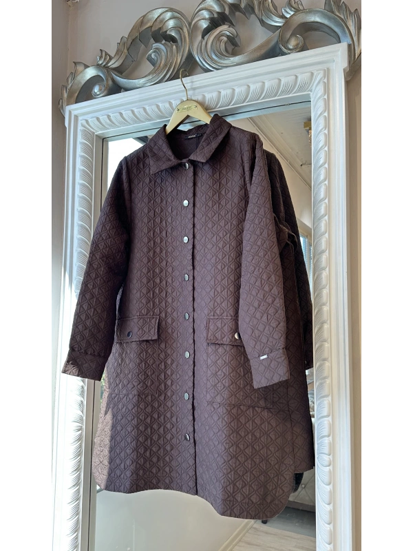 İNVEE Başak Desenli Kapitone Ceket - Brownie