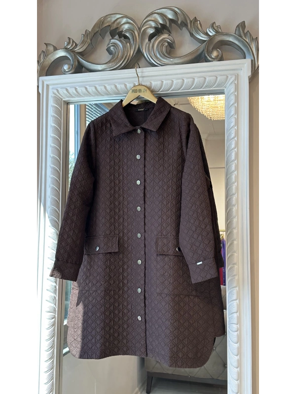 İNVEE Başak Desenli Kapitone Ceket - Brownie