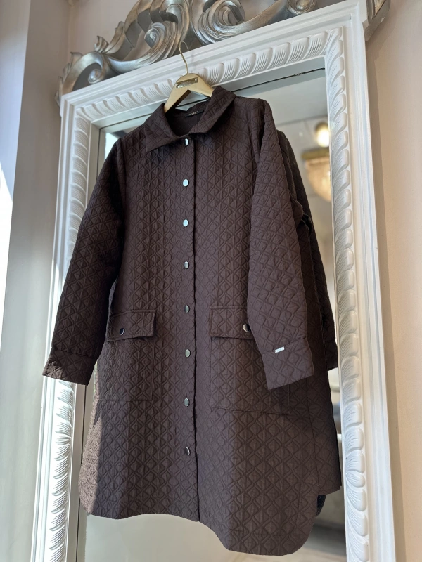 İNVEE Başak Desenli Kapitone Ceket - Brownie