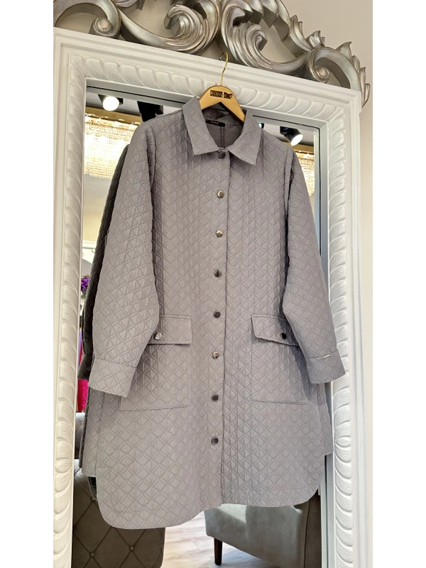 İNVEE 6879 Desenli Kapitone Ceket - Gri