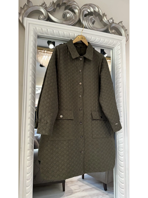 İNVEE 6879 Desenli Kapitone Ceket - Haki