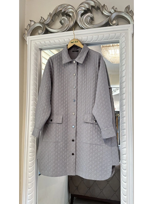 İNVEE 6879 Desenli Kapitone Ceket - Gri