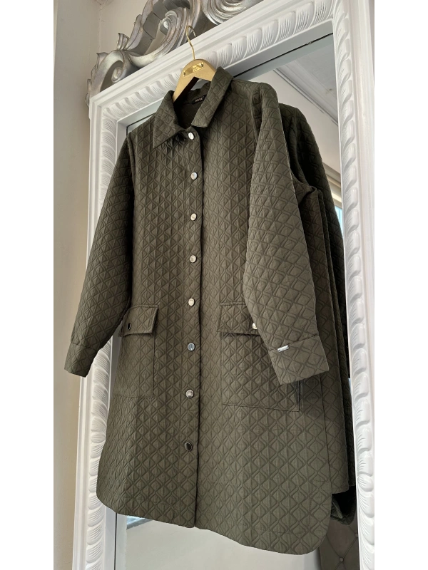 İNVEE 6879 Desenli Kapitone Ceket - Haki