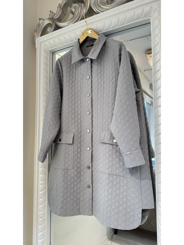 İNVEE 6879 Desenli Kapitone Ceket - Gri