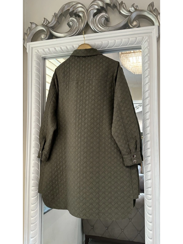 İNVEE 6879 Desenli Kapitone Ceket - Haki