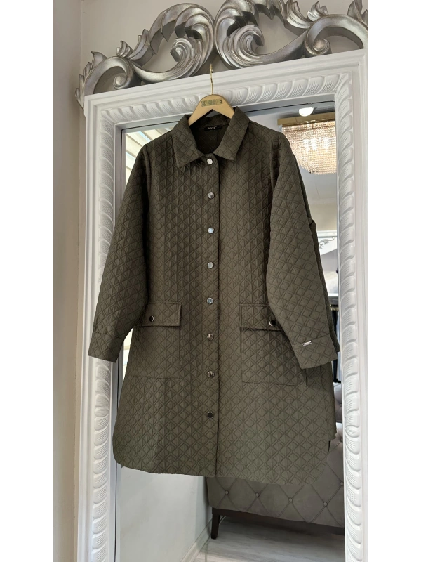 İNVEE 6879 Desenli Kapitone Ceket - Haki