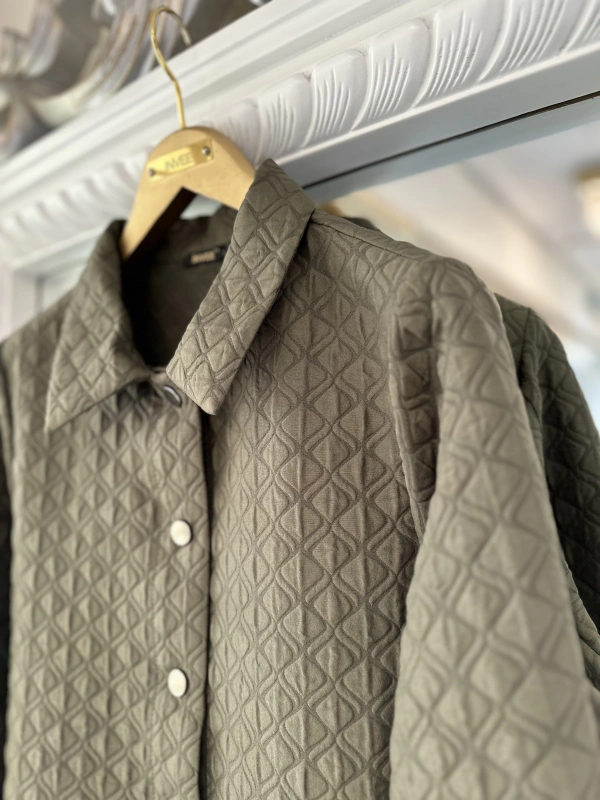 İNVEE 6879 Desenli Kapitone Ceket - Haki