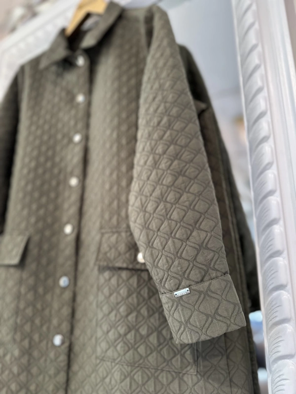 İNVEE 6879 Desenli Kapitone Ceket - Haki