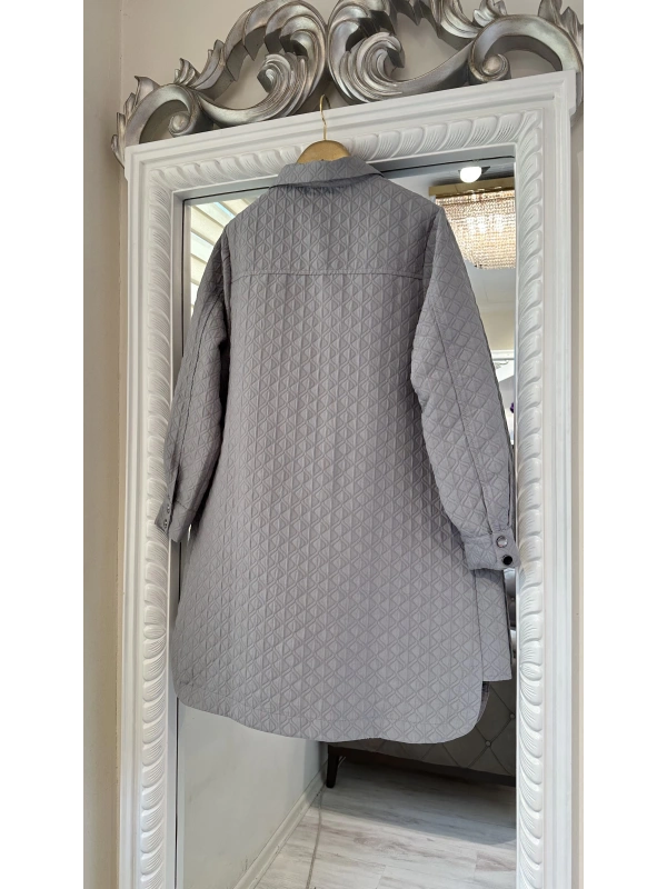 İNVEE 6879 Desenli Kapitone Ceket - Gri