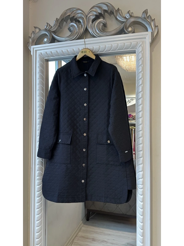 İNVEE 6879 Desenli Kapitone Ceket - Siyah