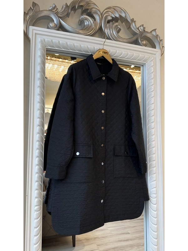 İNVEE 6879 Desenli Kapitone Ceket - Siyah