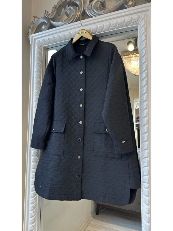 İNVEE 6879 Desenli Kapitone Ceket - Siyah