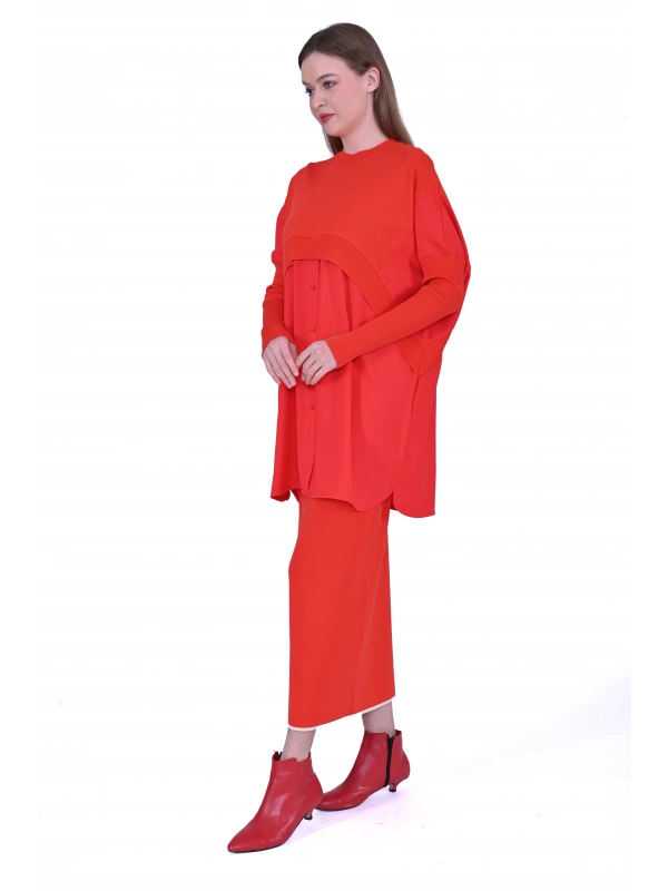 INVEE 6883 Kumaş/Triko Kırmızı Tunik