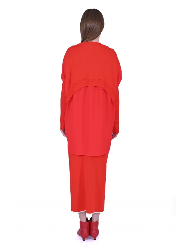 INVEE 6883 Kumaş/Triko Kırmızı Tunik