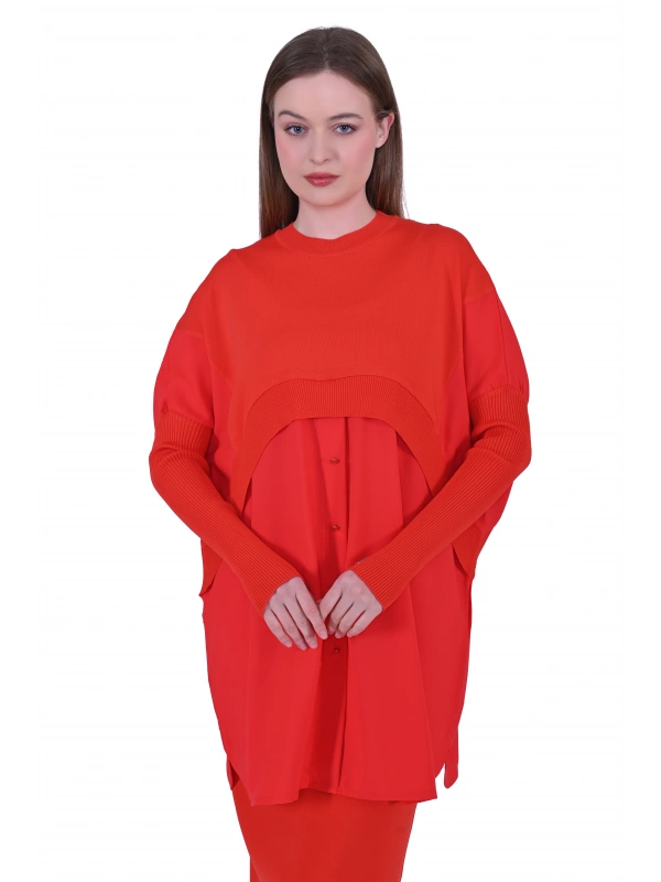 INVEE 6883 Kumaş/Triko Kırmızı Tunik