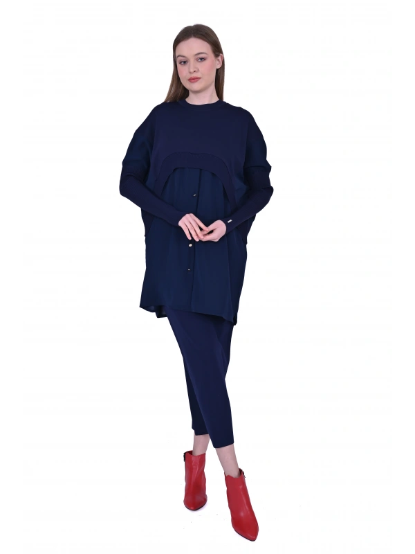 INVEE 6883 Kumaş/Triko Lacivert Tunik